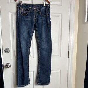 True Religion Joey Super T Low Rise Size 30 multi color stitching